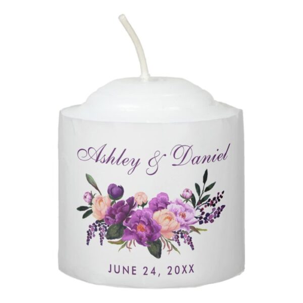 Ultra Violet Purple Watercolor Floral Wedding PS Votive Candle