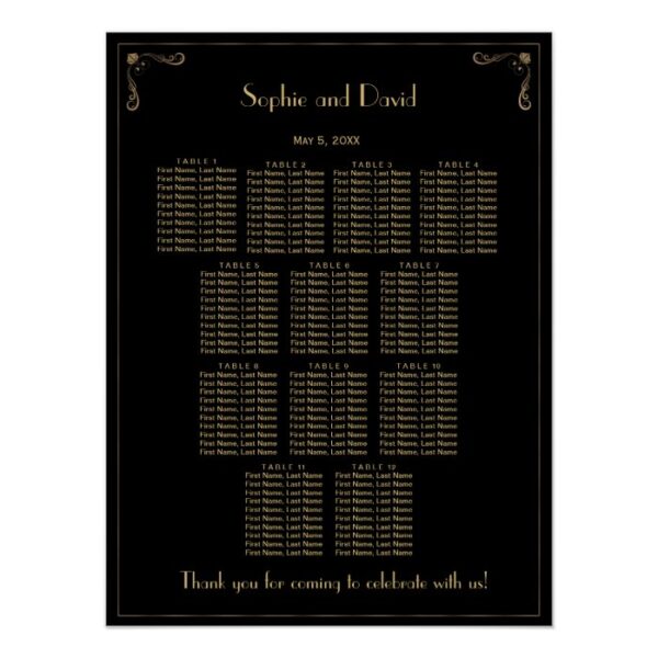 Unique Art Deco Great Gatsby Wedding Seating Chart