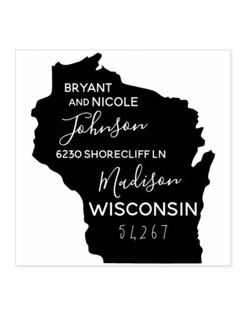 US State Wisconsin Map Return Address Wood Art Rubber Stamp