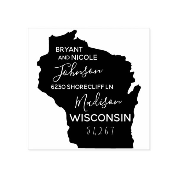US State Wisconsin Map Return Address Wood Art Rubber Stamp