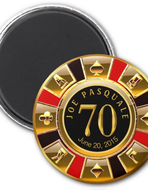 Vegas Casino Chip 70th Birthday | red gold black Magnet