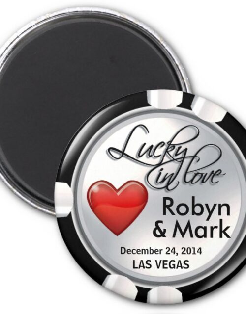 Vegas Lucky in Love Casino Chip white red Magnet