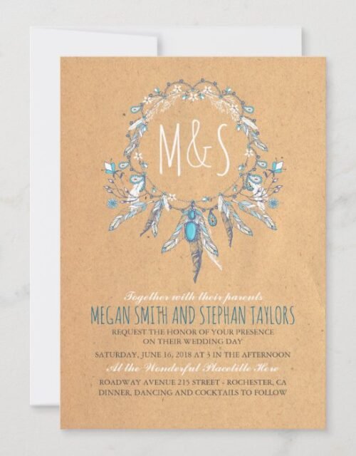 vintage boho dreamcatcher wedding invitation