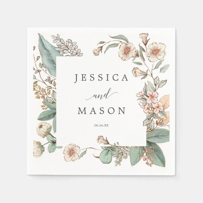 Vintage Botanical Wedding Napkin Cocktail Napkin