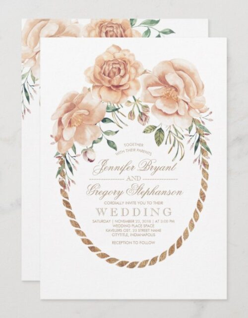 Vintage Champagne Cream and Ivory Floral Wedding Invitation