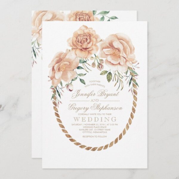 Vintage Champagne Cream and Ivory Floral Wedding Invitation