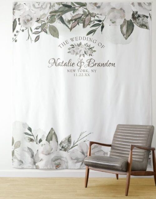 Vintage Cherish Roses Wedding Photo Booth Backdrop