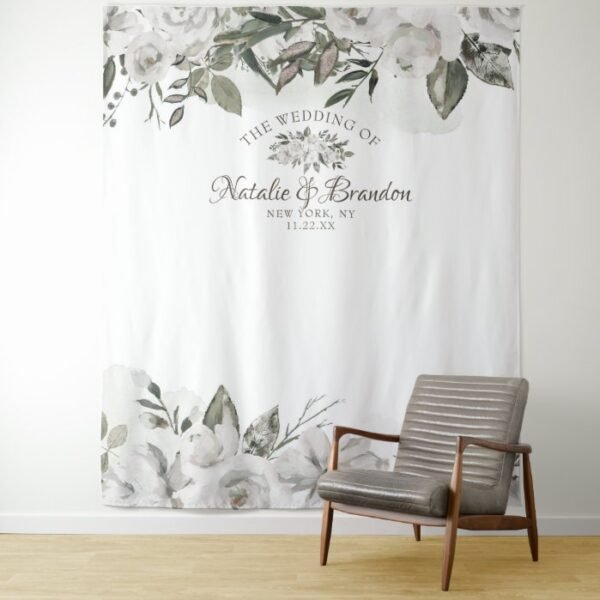 Vintage Cherish Roses Wedding Photo Booth Backdrop