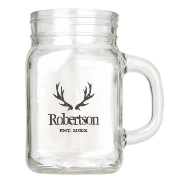 Vintage deer antlers DIY mason jar mug with handle