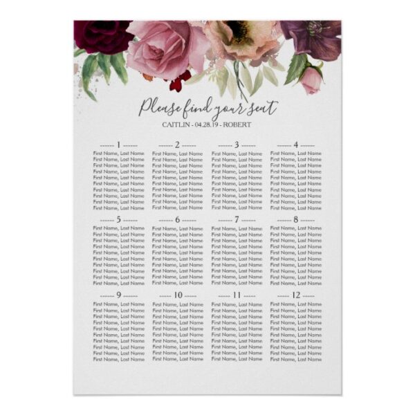 Vintage Floral Watercolor Wedding Seating Chart