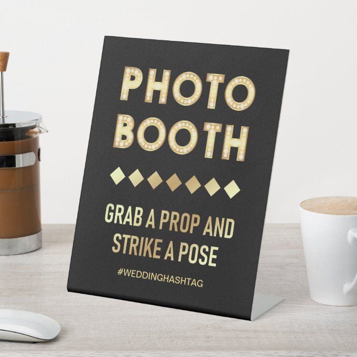 Vintage Gold Marquee Letters Wedding Photo Booth Pedestal Sign