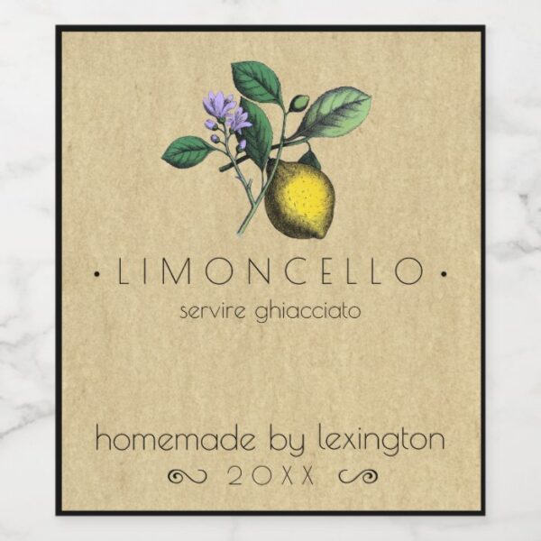 Vintage Homemade Limoncello Bottle Label |