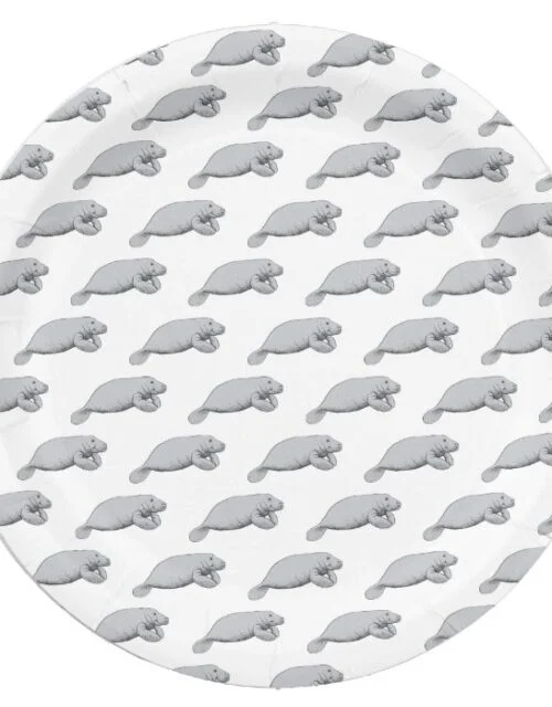 Vintage Manatee Drawing Paper Plate