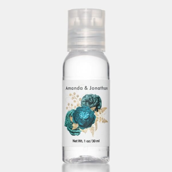 Vintage Turquoise - Teal and Gold Floral Wedding Hand Sanitizer