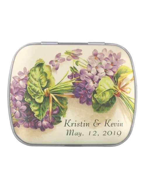Vintage Violet Wedding Reception Favors Jelly Belly Candy Tin