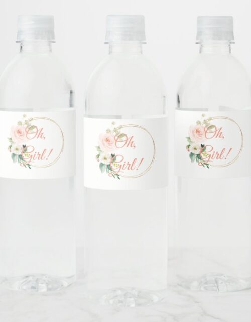 Water Labels  Baby Shower for Girl with Rose Flor