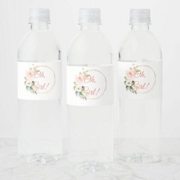 Water Labels  Baby Shower for Girl with Rose Flor