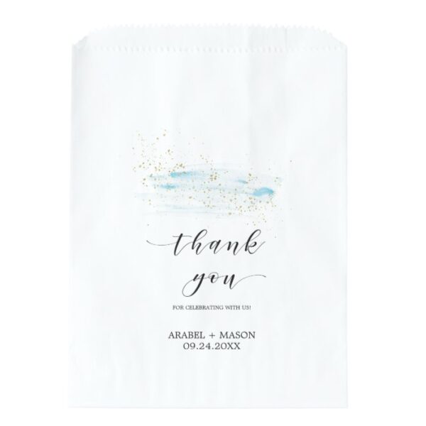 Watercolor Blue and Gold Sparkle Wedding Favor Bag