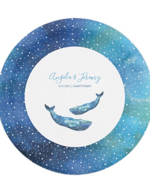 Watercolor Blue Whale Wedding Paper Plate
