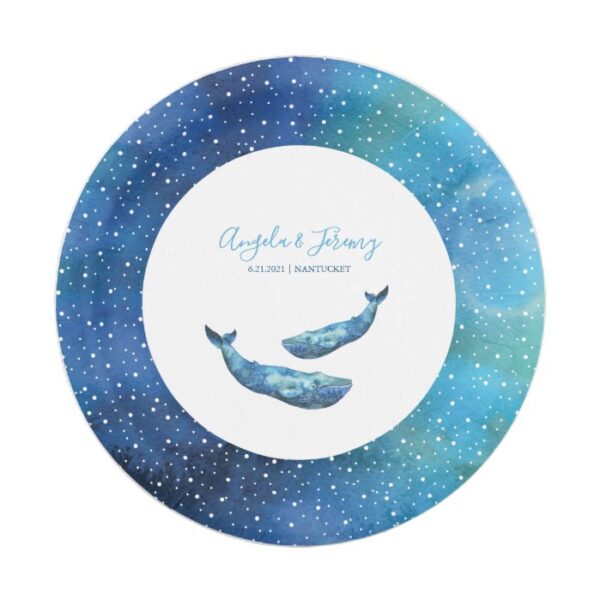 Watercolor Blue Whale Wedding Paper Plate