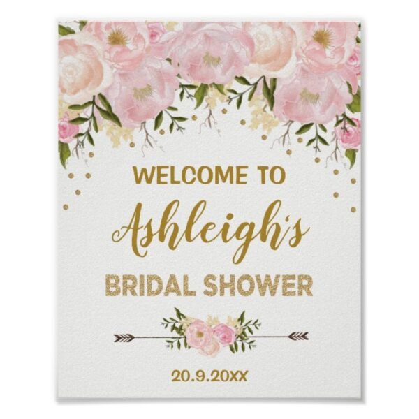 Watercolor Blush Peonies Bridal Shower Welcome Poster