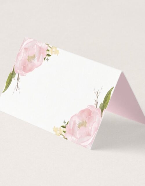Watercolor Blush Pink Peonies Floral Place Cards