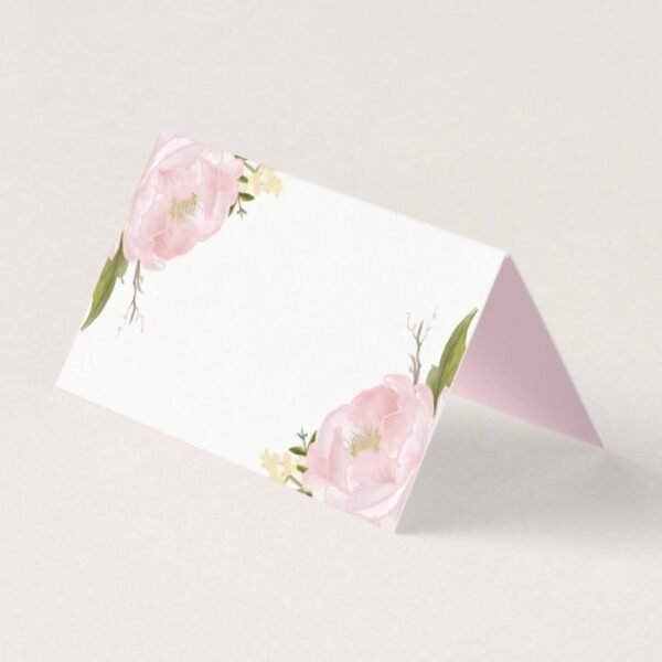 Watercolor Blush Pink Peonies Floral Place Cards