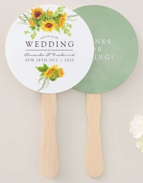 Watercolor Bohemian Boho Sunflower Wedding Favor Hand Fan