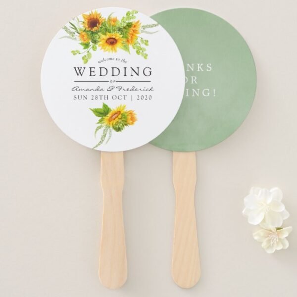 Watercolor Bohemian Boho Sunflower Wedding Favor Hand Fan