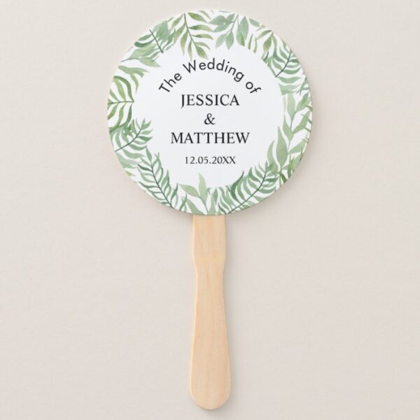 Watercolor Botanical Leaves Wedding Welcome Sign Hand Fan