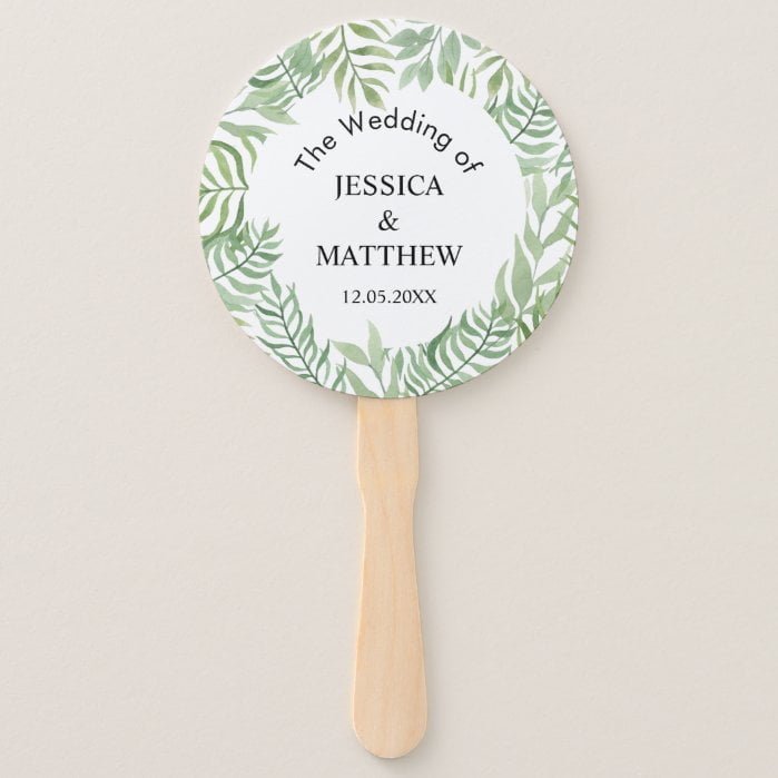 Watercolor Botanical Leaves Wedding Welcome Sign Hand Fan