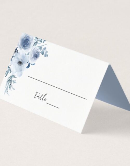 Watercolor Dusty Blue Bohemian Floral Wedding Place Card
