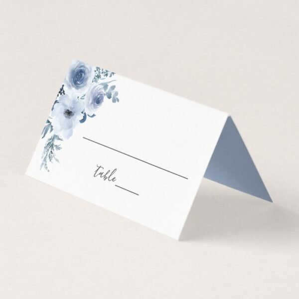 Watercolor Dusty Blue Bohemian Floral Wedding Place Card