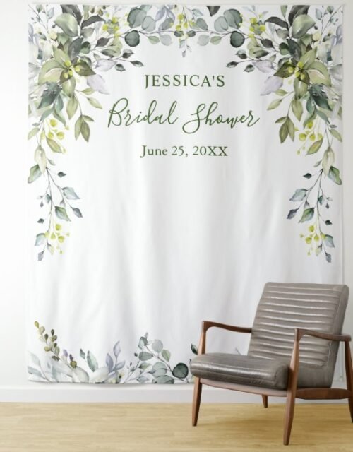 Watercolor Eucalyptus Bridal Shower Photo Backdrop