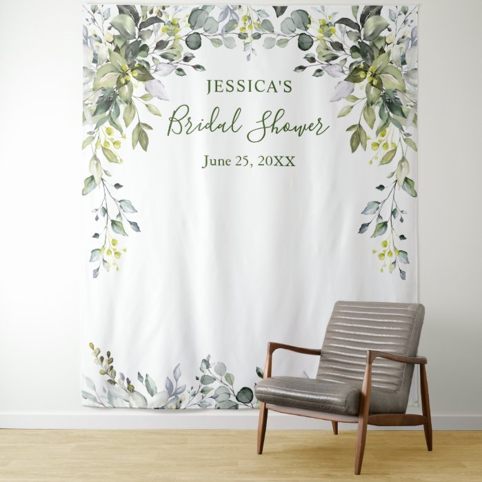 Watercolor Eucalyptus Bridal Shower Photo Backdrop