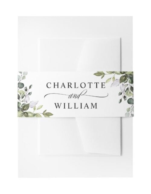 Watercolor Eucalyptus Greenery Floral Wedding Invitation Belly Band