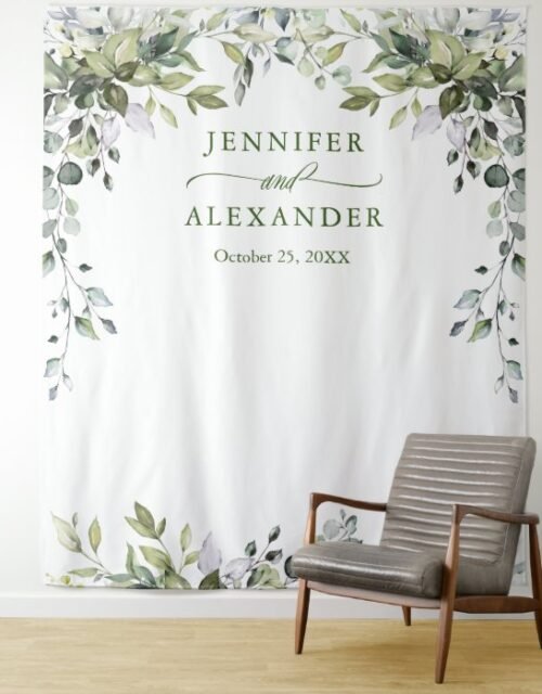 Watercolor Eucalyptus Wedding Photo Booth Backdrop