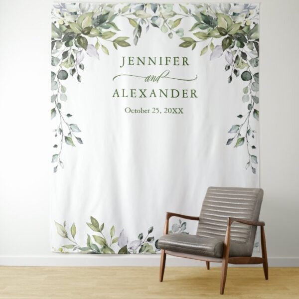 Watercolor Eucalyptus Wedding Photo Booth Backdrop