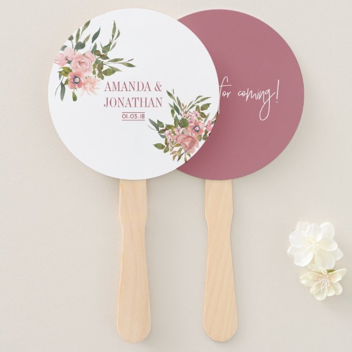 Watercolor floral Blush and Rose Gold Wedding Hand Fan