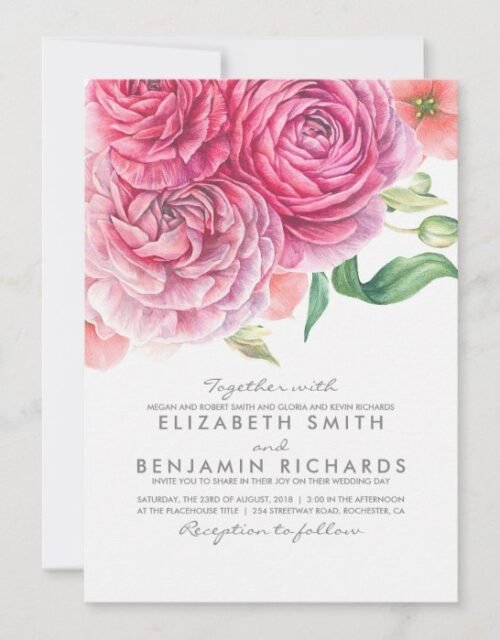 Watercolor Floral Botanical Elegant Modern Wedding Invitation