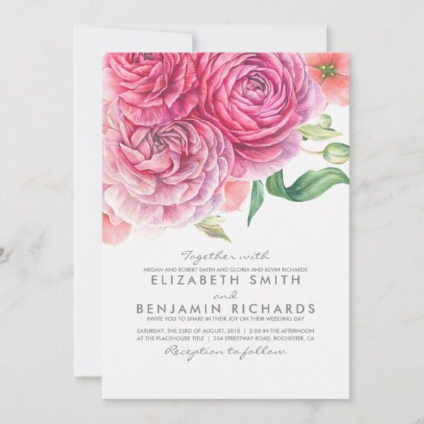 Watercolor Floral Botanical Elegant Modern Wedding Invitation