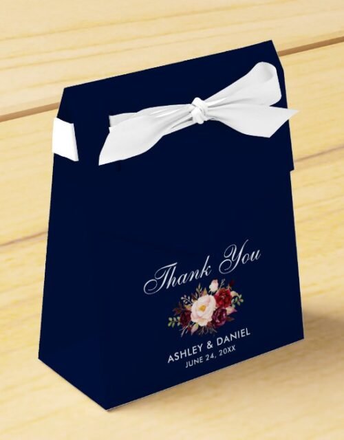 Watercolor Floral Burgundy Blue Wedding Thanks B Favor Box