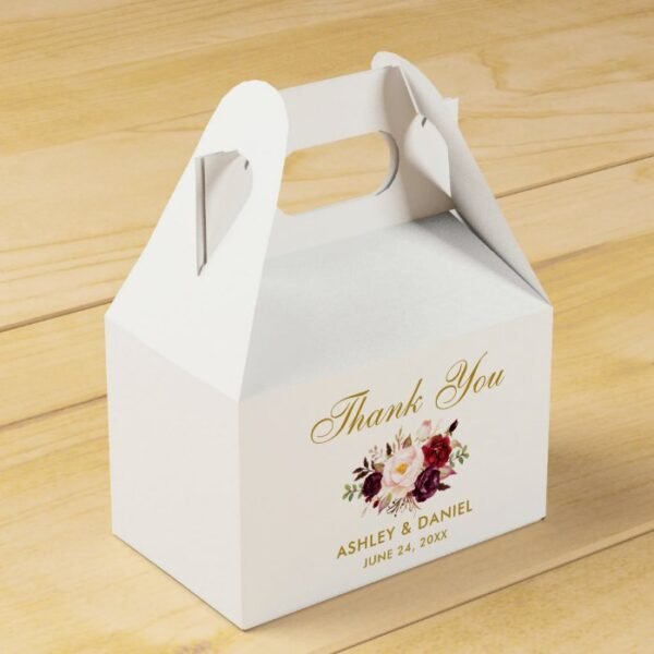 Watercolor Floral Burgundy  Gold Wedding Thanks G Favor Box