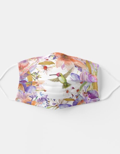 Watercolor Floral Hummingbird Collage Adult Cloth Face Mask