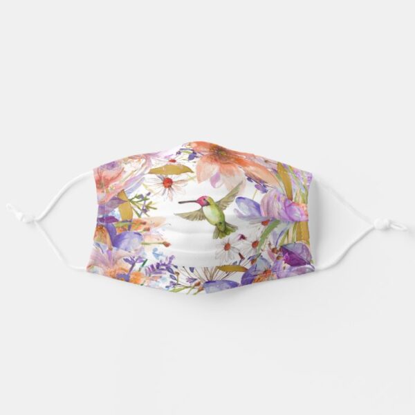 Watercolor Floral Hummingbird Collage Adult Cloth Face Mask
