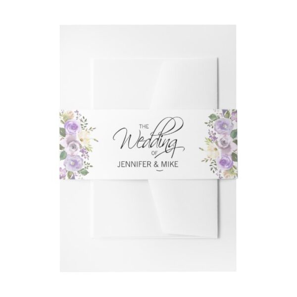 Watercolor Floral Lilac Lavender Wedding Invitation Belly Band