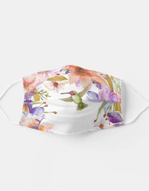 Watercolor Floral with Hummingbird Adult Cloth Face Mask