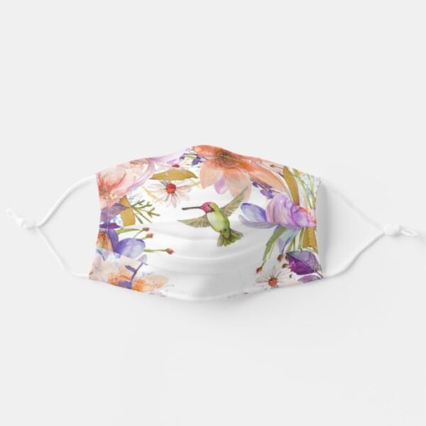 Watercolor Floral with Hummingbird Adult Cloth Face Mask