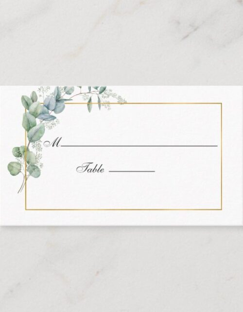 Watercolor Geometric Eucalyptus Wedding Place Card