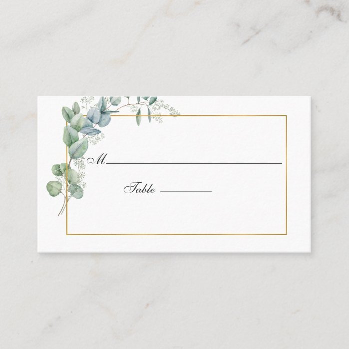 Watercolor Geometric Eucalyptus Wedding Place Card